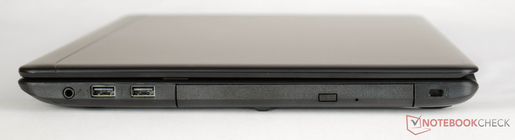rechts: 3,5-mm-Kombiport, 2x USB 2.0, DVD-RW-Laufwerk, Kensington Lock