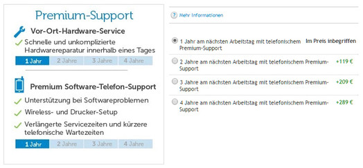 Optionen im Privatkundenshop
