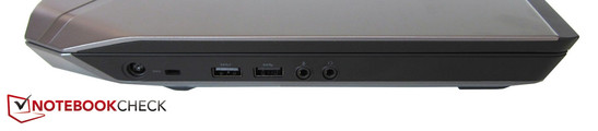 linke Seite: Stromeingang, Noble Lock, 2x USB 3.0, 2x Sound