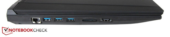 linke Seite: RJ45-LAN, 3x USB 3.0, Kartenleser, eSATA/USB 3.0