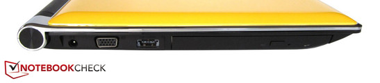 linke Seite: Stromeingang, VGA, eSATA/USB 2.0, optisches Laufwerk