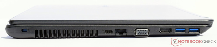 links: Kensington Lock, Lüftungsschlitze, USB Typ-C, Gbit-Ethernet, VGA, HDMI, 2x USB 3.0