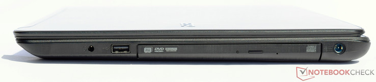 rechts: 3,5-mm-Kombiport, USB 2.0, DVD-RW-Laufwerk, Netzanschluss
