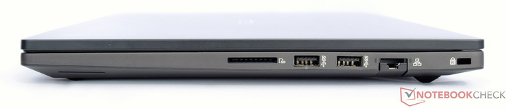 rechts: SD-Kartenleser, 2x USB 3.0, Gbit-Ethernet, Kensington-Lock-Buchse