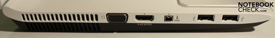 Linke Seite: VGA, HDMI, Firewire, 2x USB 2.0