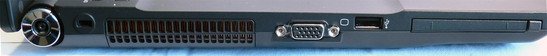 Links: PCMCIA, USB 2.0, VGA, Lüftung, Netzstecker.