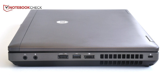 Rechte Seite: Kopfhörer, Mikrofon, eSATA/USB 2.0 Kombi, USB 2.0, DisplayPort, Kensington
