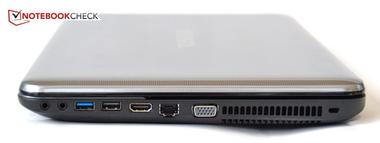 rechts: Kopfhörer, Mikrofon, USB 3.0, USB 2.0, HDMI, LAN, VGA