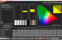 ColorChecker-Farbtests im sRGB-Farbraum. Die Abweichung von 1.3 und maximal 2.6 ist hervorragend.