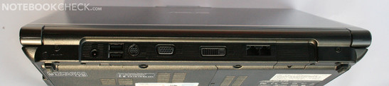 Rückseite: Netzanschluss, 2x USB 2.0, S-VIDEO, VGA, DVI, LAN, Modem