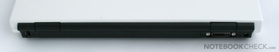 Rückseite: USB 2.0 Port, Akku, DVI-I, Netzanschluss