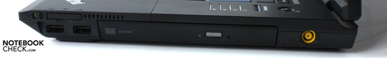 Rechte Seite: Kartenleser, 2x USB 2.0, DVD-Brenner, Netzanschluss