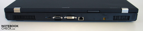 Rückseite: Display Port, VGA, DVI, LAN, Stromversorgung