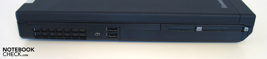 Linke Seite: PC Card, ExpressCard, 2x USB, Firewire