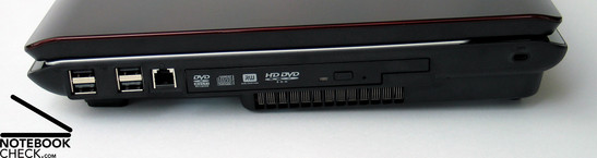 Rechte Seite: 4x USB, Modem, HD-DVD Laufwerk, Lüfter, Kensington Lock