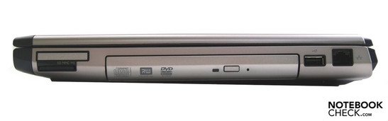 Rechte Seite: ExpressCard/34, 8-in-1-Kartenleser, optisches Laufwerk, USB-2.0, RJ45 (LAN)
