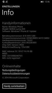 Windows Phone 8.1 Update 1 ist vorinstalliert.