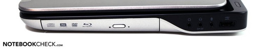 Rechte Seite: optisches LW, Kopfhörer, Kopfhörer, Mikrofon, eSATA-USB-2.0-Kombi