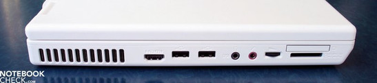 Linke Seite: HDMI, 2x USB 2.0, Audio (S/PDIF), ExpressCard, SD Cardreader
