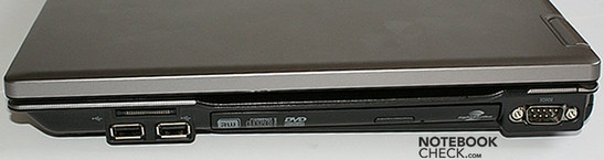Rechte Seite: CardReader, 2x USB, Optical drive, COM