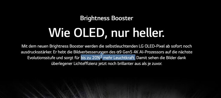 Der "Brightness Booster" wird beim LG OLED C2 erst ab einer Diagonale von 55 Zoll beweroben. (Bild: LG)