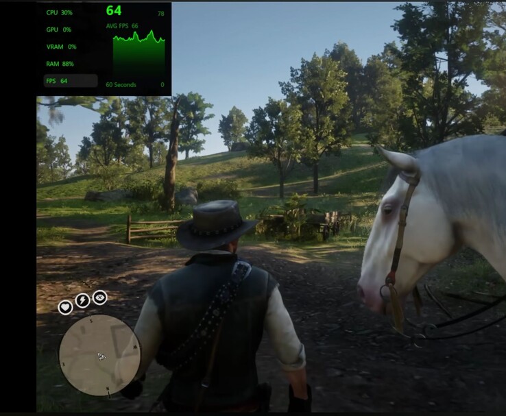 Red Dead Redemption 2 auf dem Snapdragon X2 Elite mit Performance-Overlay