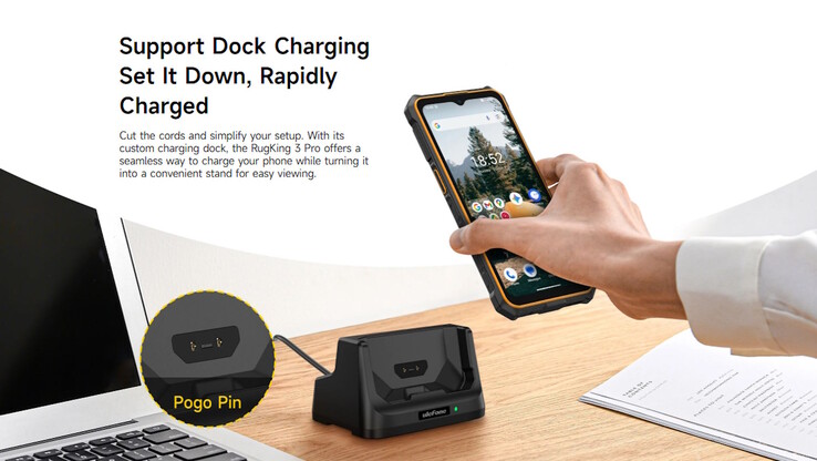 Eine Docking-Lösung wird unterstützt, dann kann das Smartphone ohne Nutzung einer Kabelverbindung genutzt werden (Bildquelle: Ulefone)