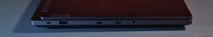 Links: Kensington Lock, USB-A 3.2 Gen 1, 2x Thunderbolt 4, 3,5-mm-Audio