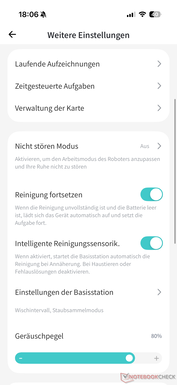 Menü mit Einstellungen