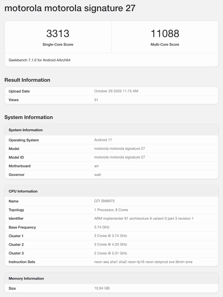 Geekbench-Eintrag zum Motorola Signature 27