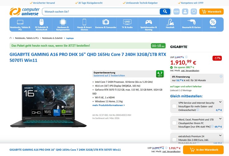 Gaming A16 PRO DXH G4DECC4SH für 1.910,99 Euro.