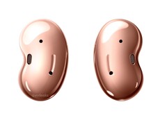 Die bohnenförmigen Samsung Ohrhörer Galaxy Buds Live als passendes Mystic Bronze Zubehör zum Galaxy Note20 im August.