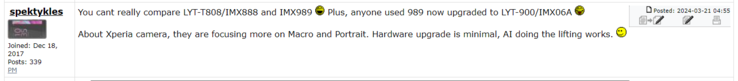 Laut Esato-Forums-User "spektykles" bekommt das Sony Xperia 1 VI Macro- und Porträtmodi - neben besserem Automodus und AI-Features.