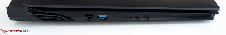 linke Seite: RJ45-LAN, USB-A 3.0, Kartenleser, Kopfhörer, Mikrofon