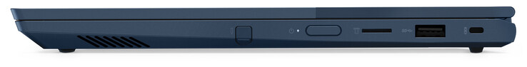 Rechte Seite: Smart Pen, Einschaltknopf/Fingerabdruckleser, Speicherkartenleser (MicroSD), USB 3.2 Gen 1 (Typ A), Steckplatz für ein Kabelschloss