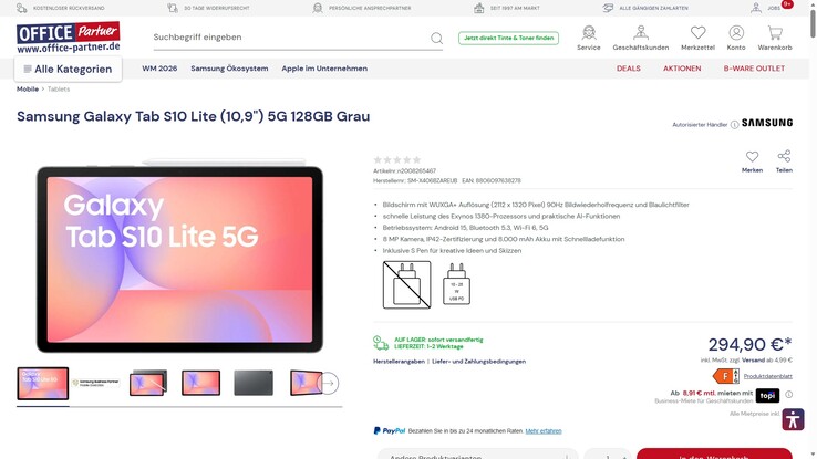 Samsung Galaxy Tab S10 Lite SM-X406BZAREUB für 294,90 Euro.