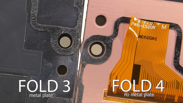 Der Vergleich mit dem Samsung Galaxy Z Fold3 zeigt auch die dichtere Pixelstruktur über der UDC.