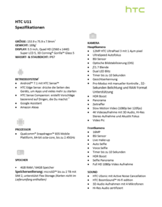 HTC U11 Datenblatt