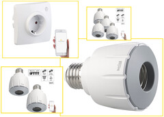Pearl Luminea Home Control WLAN Unterputz-Steckdose und E27-Lampenfassung.