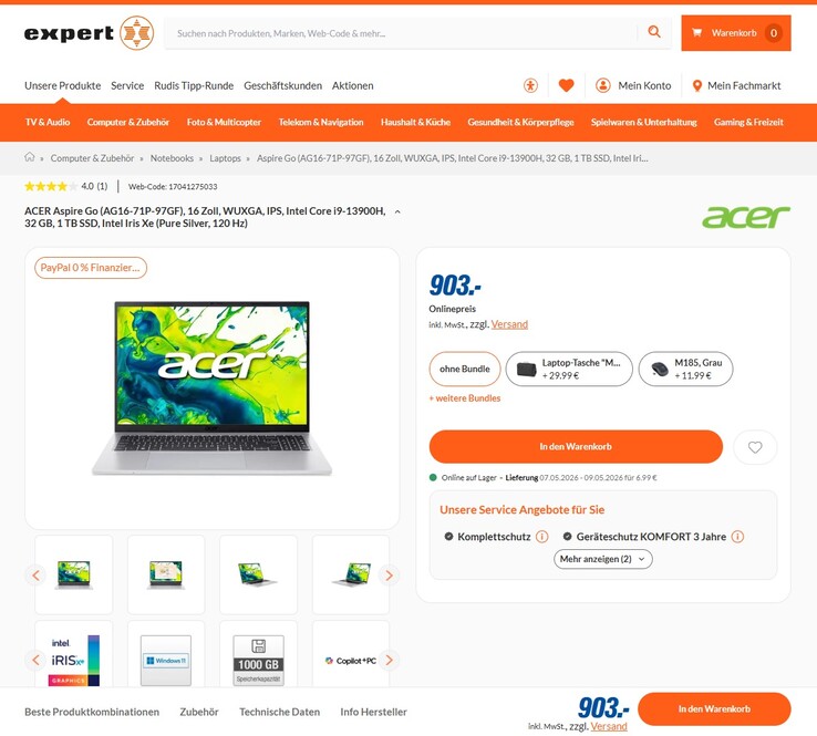 Acer Aspire Go 16 AG16-71P-97GF für 903 Euro.