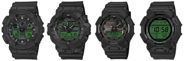Von links nach rechts: die Casio G-Shock GA100BEG-1A, GA700BEG-1A, GAB010BEG-1A und GD010BEG-1