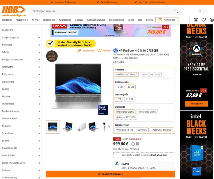 HP ProBook 4 G1i 16 (C7SS0ES) für 999 Euro.