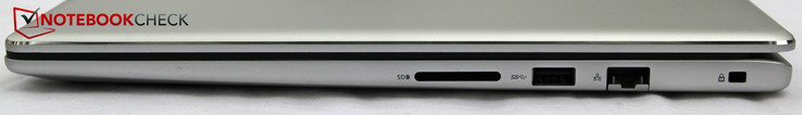 rechts: SD-Kartenleser, USB-A 3.1 Gen 1, LAN, Kensington