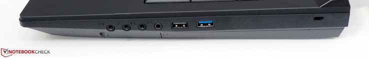 rechte Seite: Line-in, Mikrofon, Line-out, Kopfhörer, USB-A 2.0, USB-A 3.1 Gen1, Kensington