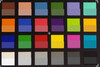 Farbwiedergabe (oben: Kamerafarbe, unten: Refernenz sRGB)