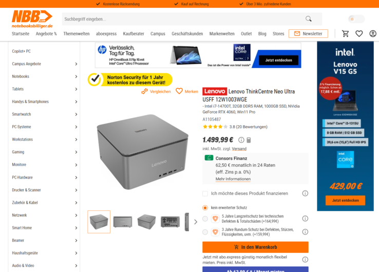 Lenovo ThinkCentre Neo Ultra 12W1003WGE für 1.499 Euro.
