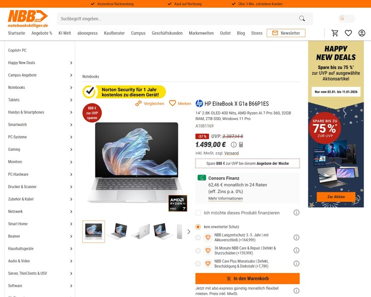 HP EliteBook X G1A (B66P1ES) für 1.499 Euro.