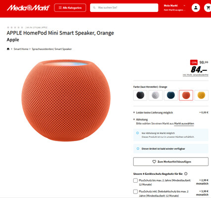 Apple HomePod mini Smart Speaker im Angebot bei Media Markt.