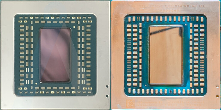 Der AMD Oberon Plus Chip (links) ist etwas kleiner als die ältere 7 nm AMD Oberon APU (rechts). (Bild: Angstronomics)
