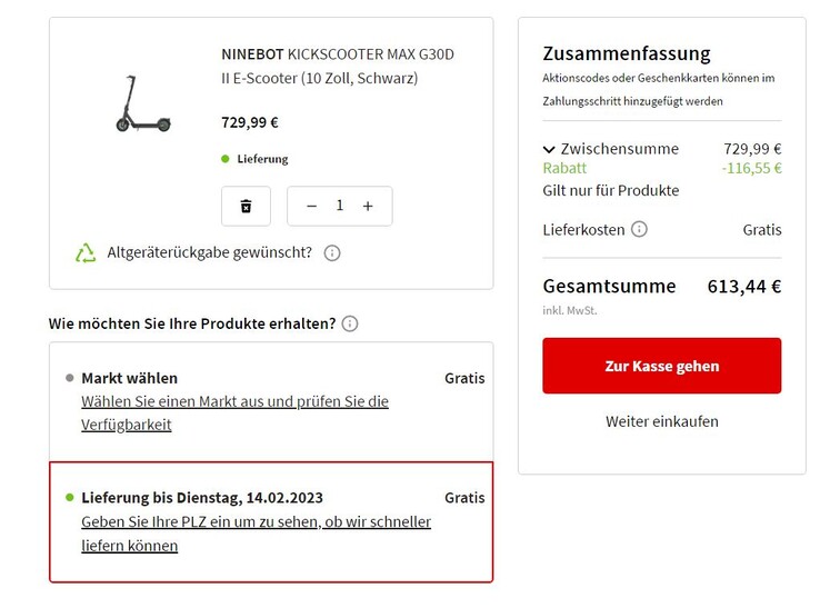 Der Deal-Preis erscheint erst an der Kasse